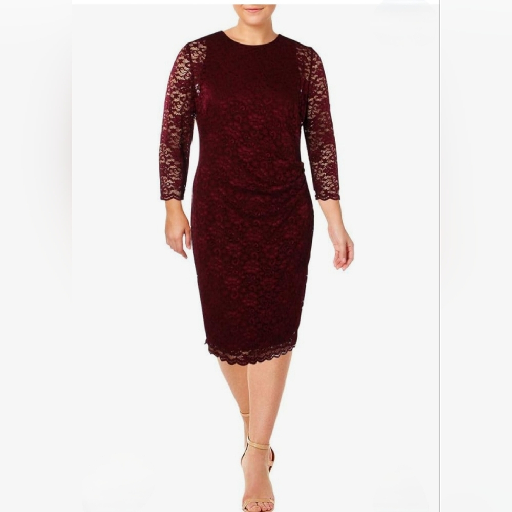 Ralph Lauren Burgundy Lace Midi Dress